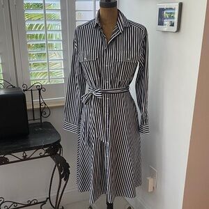 Polo by Ralph Lauren Black and White Striped Midi Dress